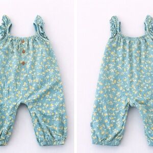 Modern Moments by Gerber Baby Romper 18M Teal Yellow Leaf Print